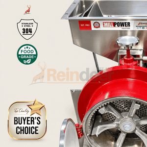 giá máy nghiền bột atta chakki 100 kg mỗi giờ - cận cảnh phễu inox - reindeer machinery