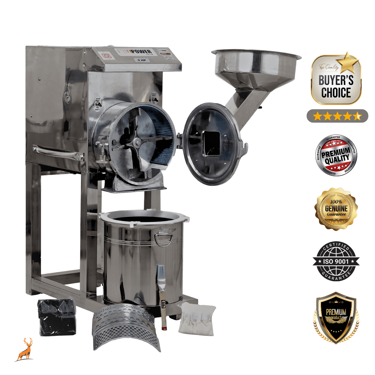 máy nghiền bột 2 hp - góc nhìn từ trước - Reindeer Machinery